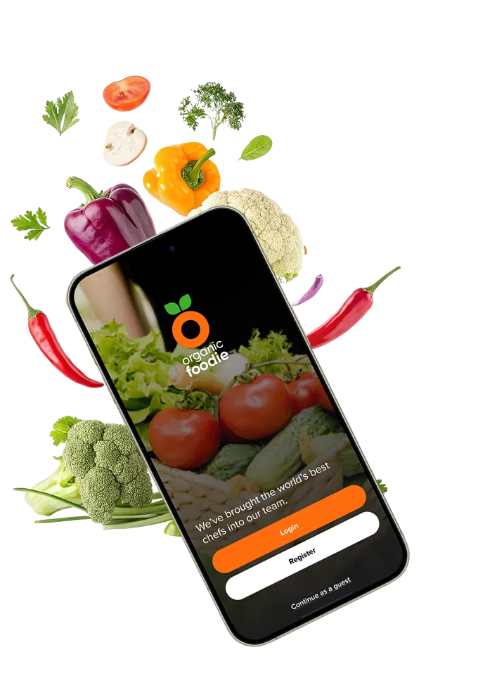 Organic Foodie Smartphone App screen mockup