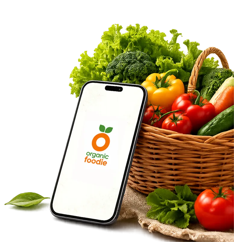 Organic produce basket with fresh vegetables